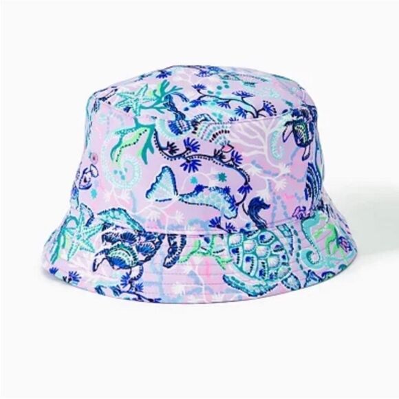 NWT Lilly Pulitzer Bucket Sun Hat Lilac Freesia Mermaid For You Purple Blue - Picture 2 of 11